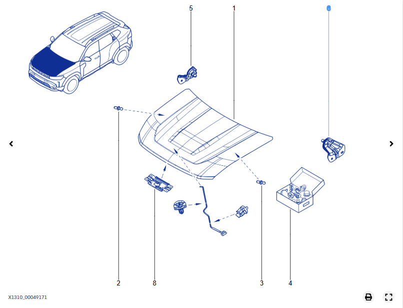 Balama capota stanga fata Dacia Duster III - 654819980R - 654819980R